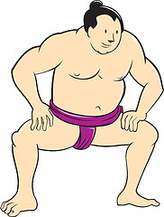 Image showing Japanese Sumo Wrestler Squatting Cartoon