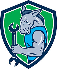 Image showing Donkey Mechanic Spanner Mascot Shield Retro