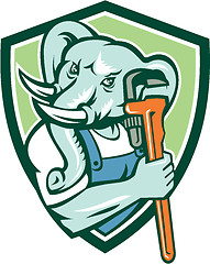 Image showing Elephant Plumber Mascot Monkey Wrench Shield Retro