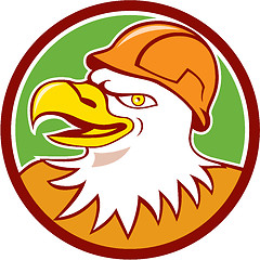 Image showing Bald Eagle Construction Worker Head Circle Cartoon