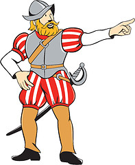Image showing Spanish Conquistador Pointing Isolated Cartoon 
