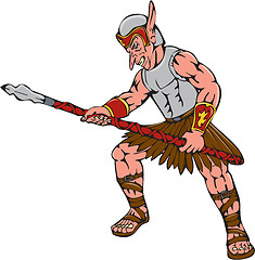 Image showing Orc Warrior Thrusting Spear Cartoon