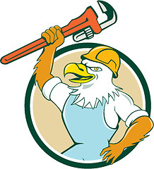 Image showing Bald Eagle Plumber Wrench Circle Cartoon 