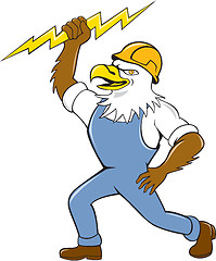 Image showing Bald Eagle Electrician Lightning Bolt Standing Cartoon