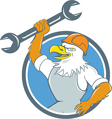 Image showing Bald Eagle Mechanic Spanner Circle Cartoon 