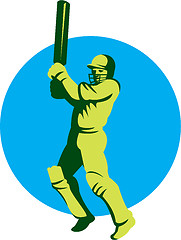 Image showing Cricket Player Batsman Batting Circle Retro