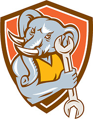 Image showing Elephant Mechanic Spanner Mascot Shield Retro