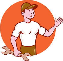 Image showing Mechanic Waving Circle Cartoon