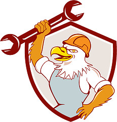 Image showing American Bald Eagle Mechanic Spanner Shield Cartoon 
