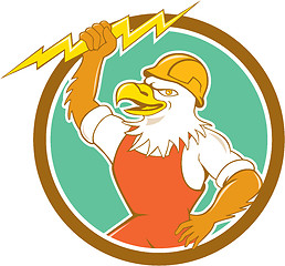 Image showing Bald Eagle Electrician Lightning Bolt Circle Cartoon