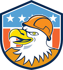Image showing Bald Eagle Construction Worker Head Flag Cartoon