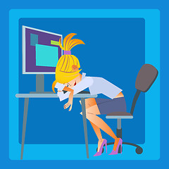 Image showing businesswoman sleeping at the computer fatigue work girl