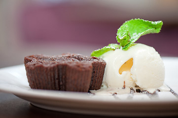 Image showing chocolate cake with ice cream