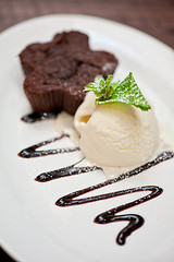 Image showing chocolate cake with ice cream