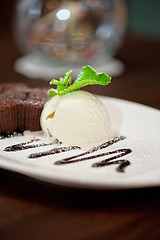 Image showing chocolate cake with ice cream