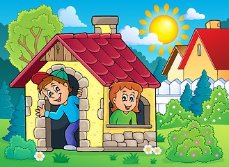 Image showing Children playing in small house theme 2