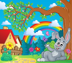Image showing Spring theme with bunny and rainbow