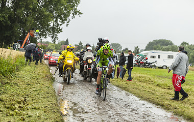 Image showing The Cyclist Alessandro De Marchi on a Cobbled Road - Tour de Fra