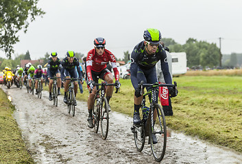 Image showing The Peloton on a Cobbled Road- Tour de France 2014