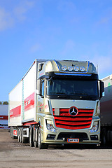 Image showing Gold and Red Mercedes-Benz Actros 2551 Truck