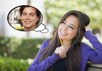 Image showing Pensive Woman with Handsome Young Man Thought Bubble