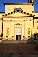 Image showing  church  in  the robecchetto   old   closed brick tower sidewalk