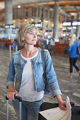 Image showing Woman with backpack going on boarding