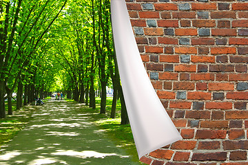 Image showing brick cuff on the beautiful park with green trees