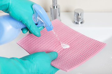 Image showing Detergent on cleaning rags