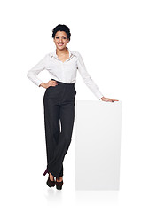 Image showing Business woman with blank white board