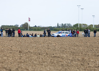 Image showing The Car of FDJ.fr Team on the Roads of Paris Roubaix Cycling Rac