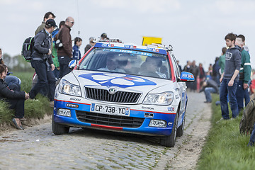 Image showing The Car of FDJ.fr Team on the Roads of Paris Roubaix Cycling Rac