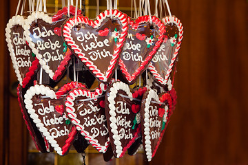 Image showing Gingerbread Hearts with I love you