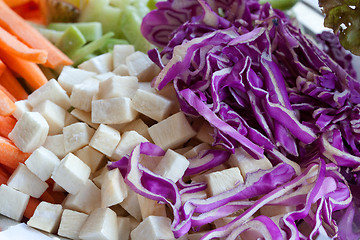 Image showing raw food from red cabbage, celery, carrots