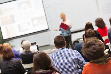 Image showing Woman lecturing at university.