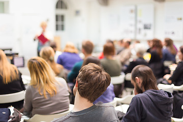 Image showing Woman lecturing at university.