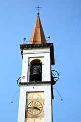 Image showing travedona   the   wall  and church tower bell sunny day 