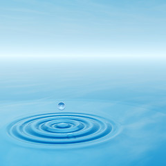 Image showing Conceptual blue liquid drop falling in water