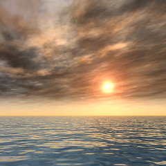 Image showing Conceptual sea water and sunset sky