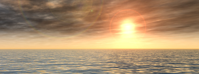 Image showing Conceptual sea water and sunset sky banner