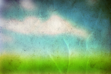 Image showing Conceptual green grass and sky old paper