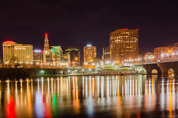 Image showing The skyline of downtown Hartford, Connecticut at dusk from acros