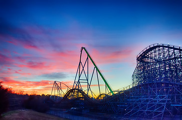 Image showing curves of a roller Coaster at Sunset or sunrise