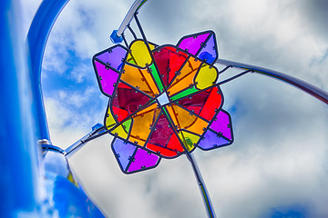 Image showing colorful playground structure elements with sky