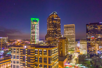 Image showing view of charlotte skyline aerial at sunset