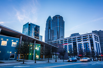 Image showing charlotte skyline at dawn hours on a spring evening