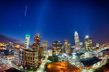 Image showing view of charlotte skyline aerial at sunset