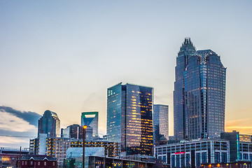 Image showing charlotte skyline at dawn hours on a spring evening