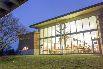 Image showing modern view of public library at night