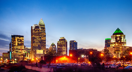 Image showing charlotte skyline at dawn hours on a spring evening